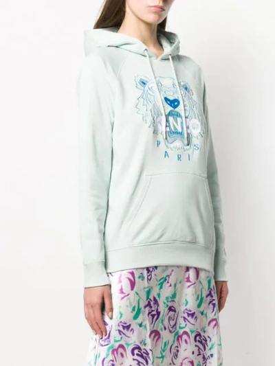 Shop Kenzo Embroidered Tiger Hoodie In Blue