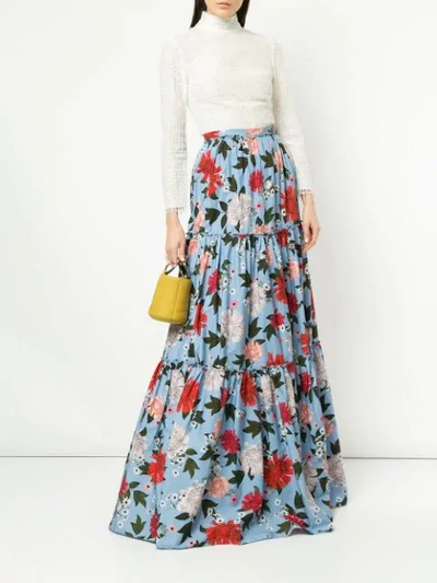 Shop Erdem Tiered Maxi Skirt In Blue