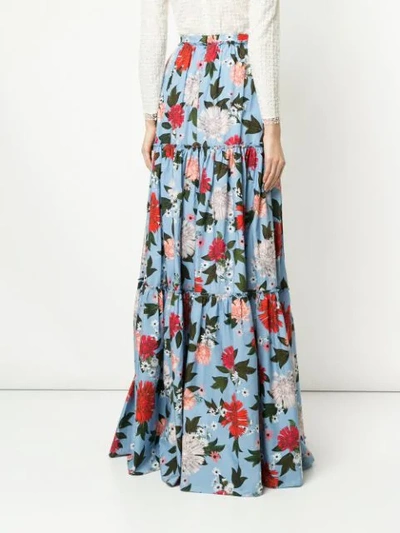 Shop Erdem Tiered Maxi Skirt In Blue