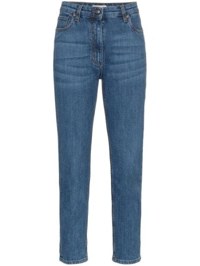 Shop Etro Embroidered Pocket Cropped Jeans - Blue