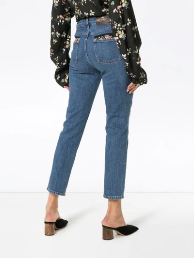 Shop Etro Embroidered Pocket Cropped Jeans - Blue