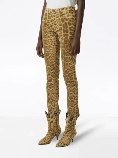 Shop Burberry Straight Fit Leopard Print Japanese Denim Jeans In Neutrals