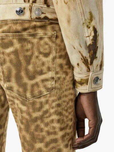 Shop Burberry Straight Fit Leopard Print Japanese Denim Jeans In Neutrals