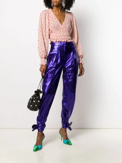 Shop Attico High Waisted Metallic Trousers In 012 Viola