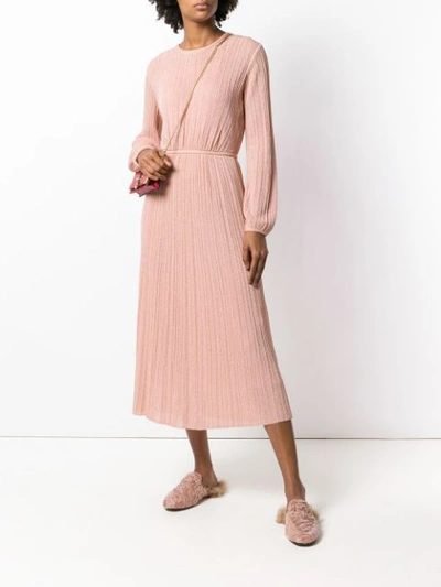 Shop M Missoni Pleated Knit Longsleeve Dress - Pink
