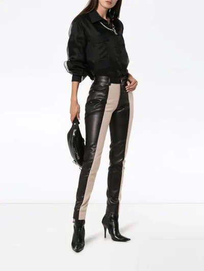 Shop Blindness Striped Faux-leather Trousers In Black