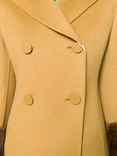Shop Fendi Fur Trim Double-breasted Coat - Brown