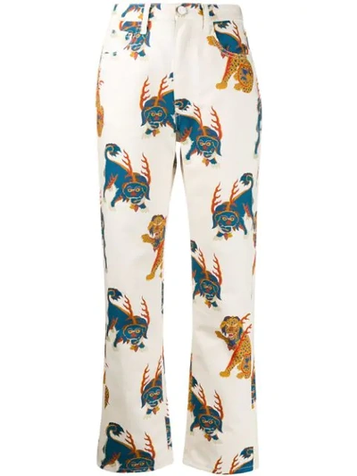 Shop Kirin Haetae Print Cropped Jeans In 0380 Egret Multicolor