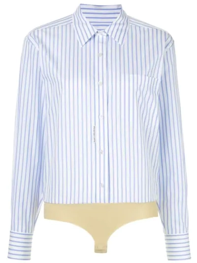 Shop Alexander Wang Long-sleeve Shirt Bodysuit In Blue/ White Stripe 989