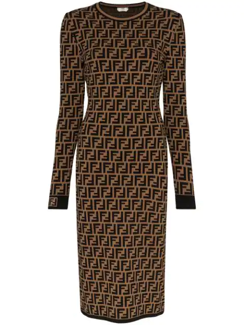 Fendi Long Sleeve Logo Jacquard Wool 