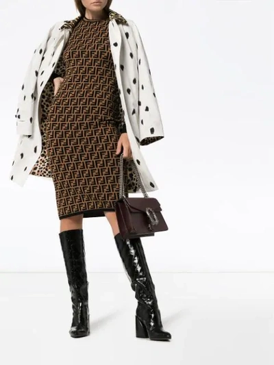 Shop Fendi Ff Motif Knitted Dress In Brown
