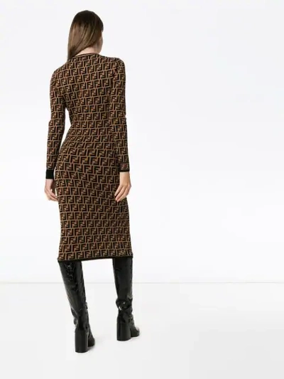 Shop Fendi Ff Motif Knitted Dress In Brown