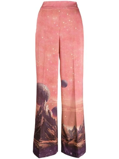 Shop Pinko Printed Wide-leg Trousers In Pink