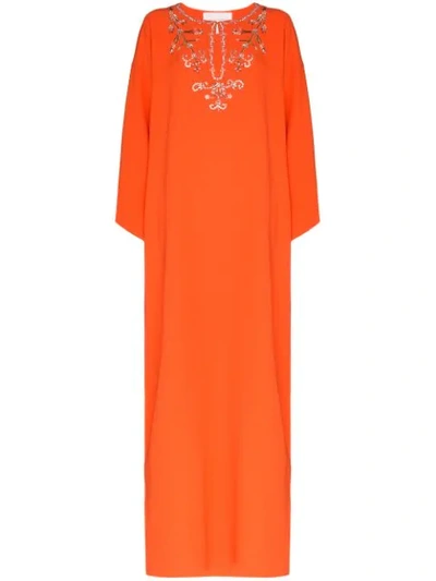Shop Carolina Herrera Kaftankleid Mit Perlen In Orange
