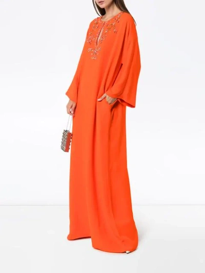 Shop Carolina Herrera Kaftankleid Mit Perlen In Orange