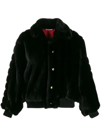Shop Gcds Oversized Faux Fur Jacket In Black