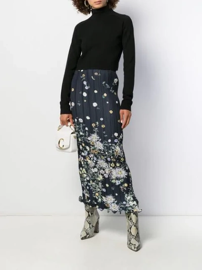 Shop Givenchy Floral Pleated Maxi Skirt In Blue