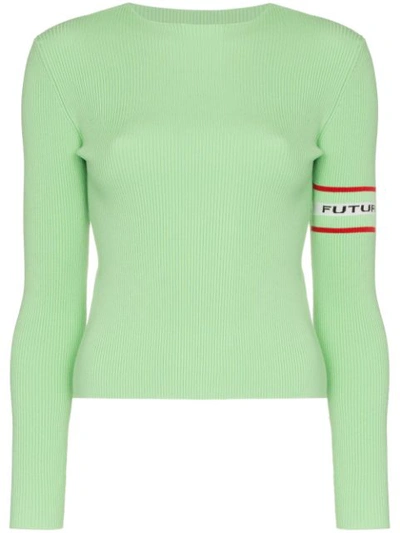 Shop Marine Serre Ribbed Long Sleeved Wool T In Green