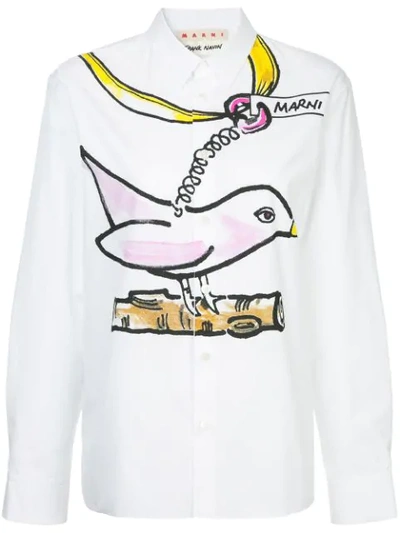 Shop Marni Bird Printed Shirt - White