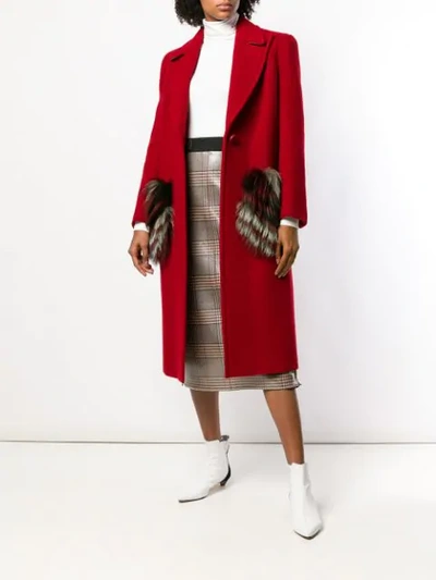 Shop Fendi Fur Pocket Single Breasted Coat In Red