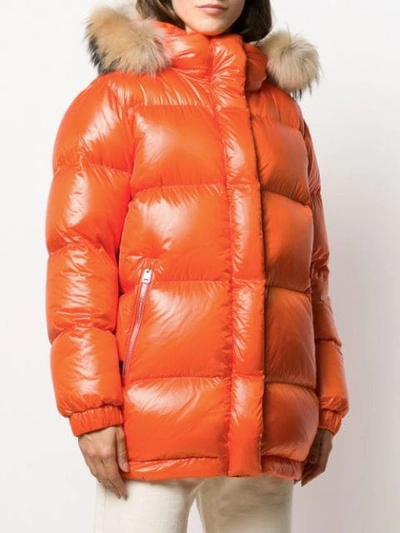 Shop Woolrich Raccoon Fur Hooded Puffer Jacket In Arancione