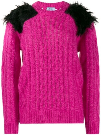 Shop Prada Chunky Knit Jumper In Pink