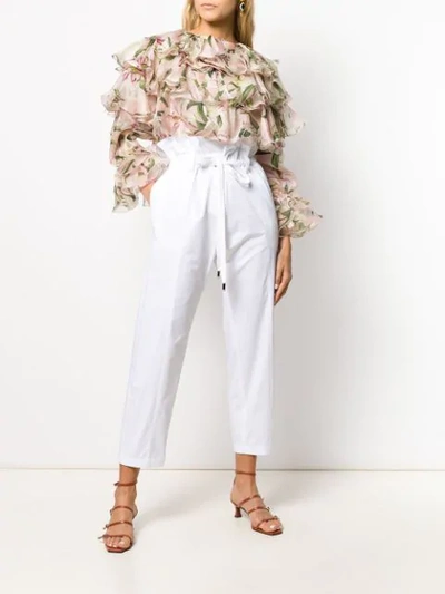 Shop Dolce & Gabbana Ruffle Lily Print Blouse In Neutrals