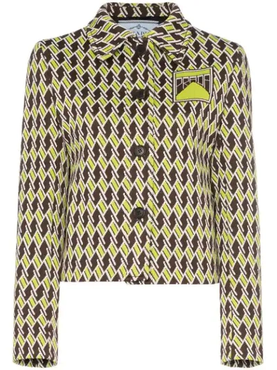 PRADA PSYCHEDELIC PRINT BUTTON UP JACKET - 绿色