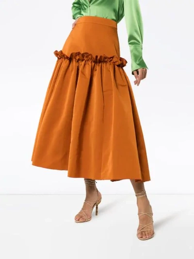 Shop Roksanda Ruffle Detail Midi Skirt In Orange