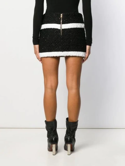 Shop Balmain Fringed Tweed Wraparound Skirt In Black