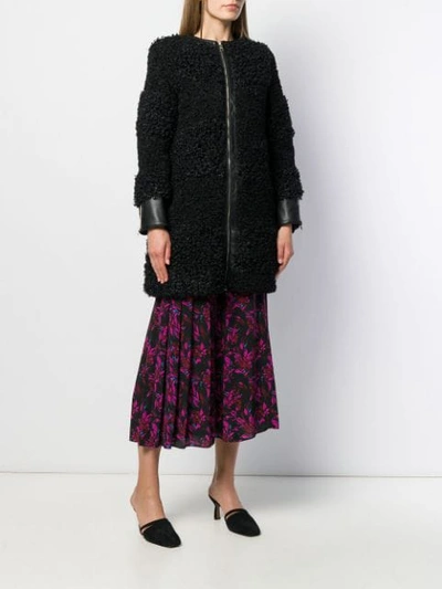 Shop Liu •jo Shearling Fur Coat In Black