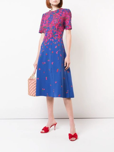 Shop Carolina Herrera Falling Roses Print Dress - Blue