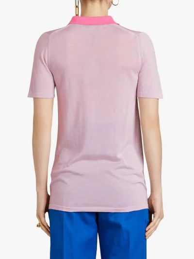 Shop Burberry Contrast Collar Silk Cashmere Polo Shirt In Pink