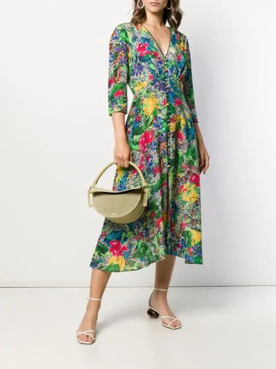 Shop Saloni Floral V-neck Dress In Green