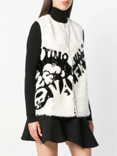 Shop Valentino Sequin Embroidered Shearling Vest In White