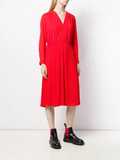 Shop Kenzo Pleated Midi Dress In Red