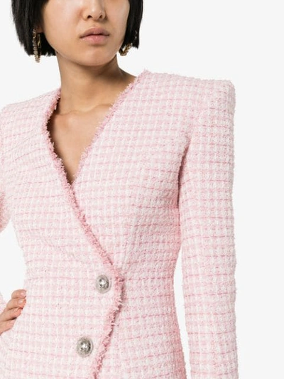 Shop Balmain Asymmetric-button Tweed Blazer Dress In Pink