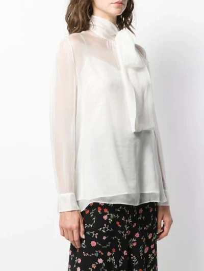 Shop Valentino Sheer Pussy Bow Blouse In White