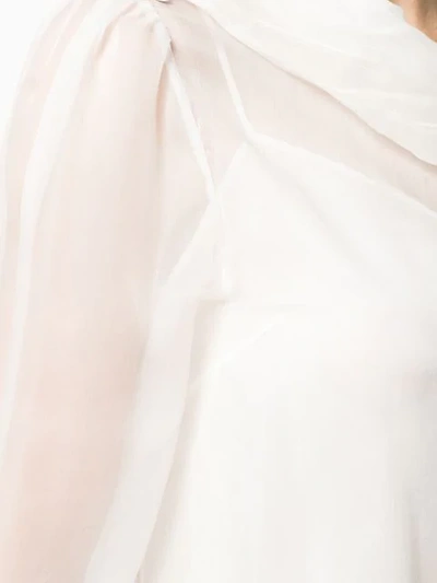 Shop Valentino Sheer Pussy Bow Blouse In White