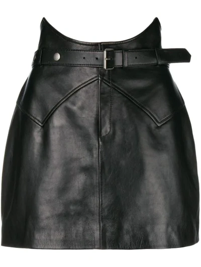Shop Saint Laurent Belted Mini Skirt In Black