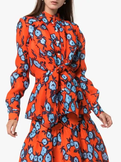 Shop Carolina Herrera Floral Print Shirt In Orange