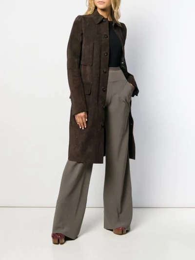 Shop Rick Owens Long Belted Coat In Brown