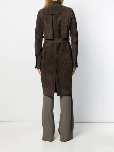 Shop Rick Owens Long Belted Coat In Brown