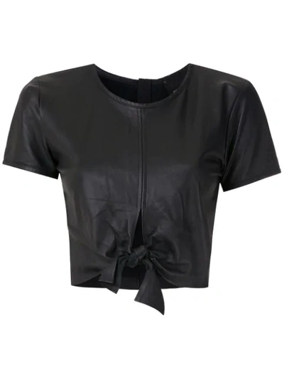 Shop Andrea Bogosian Tied Leather Blouse In Black