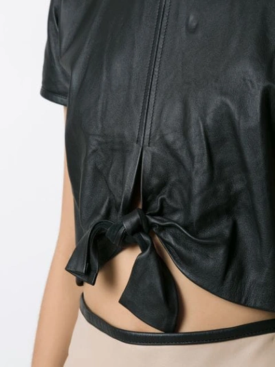Shop Andrea Bogosian Tied Leather Blouse In Black