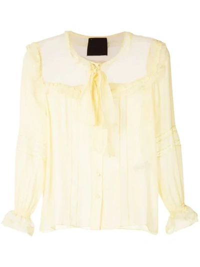 Shop Andrea Bogosian Tied Neck Silk Blouse In Yellow