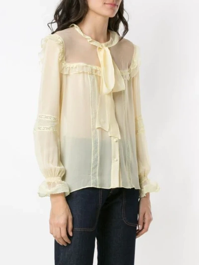 Shop Andrea Bogosian Tied Neck Silk Blouse In Yellow