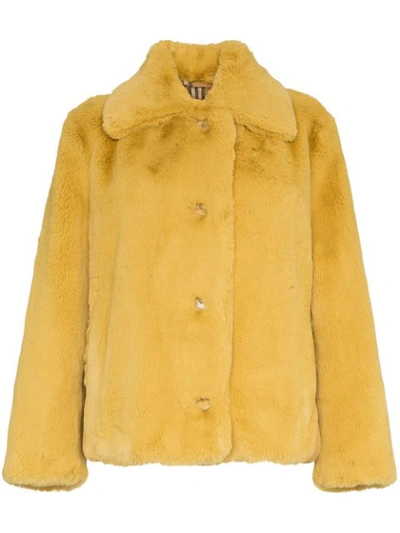 Shop Burberry Faux Fur Single-breasted Jacket - Yellow