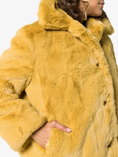 Shop Burberry Faux Fur Single-breasted Jacket - Yellow