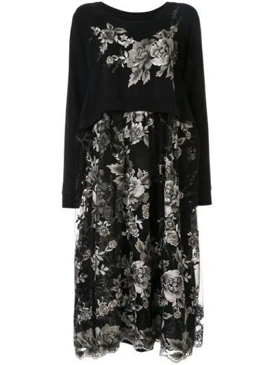 Shop Antonio Marras Floral-embroidered Layered Dress In Black